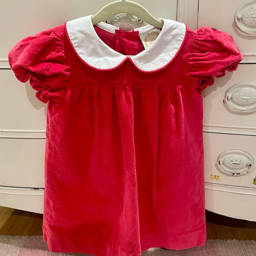 The Beaufort Bonnet Company Corduroy Day Dress Raspberry with Peter Pan Collar